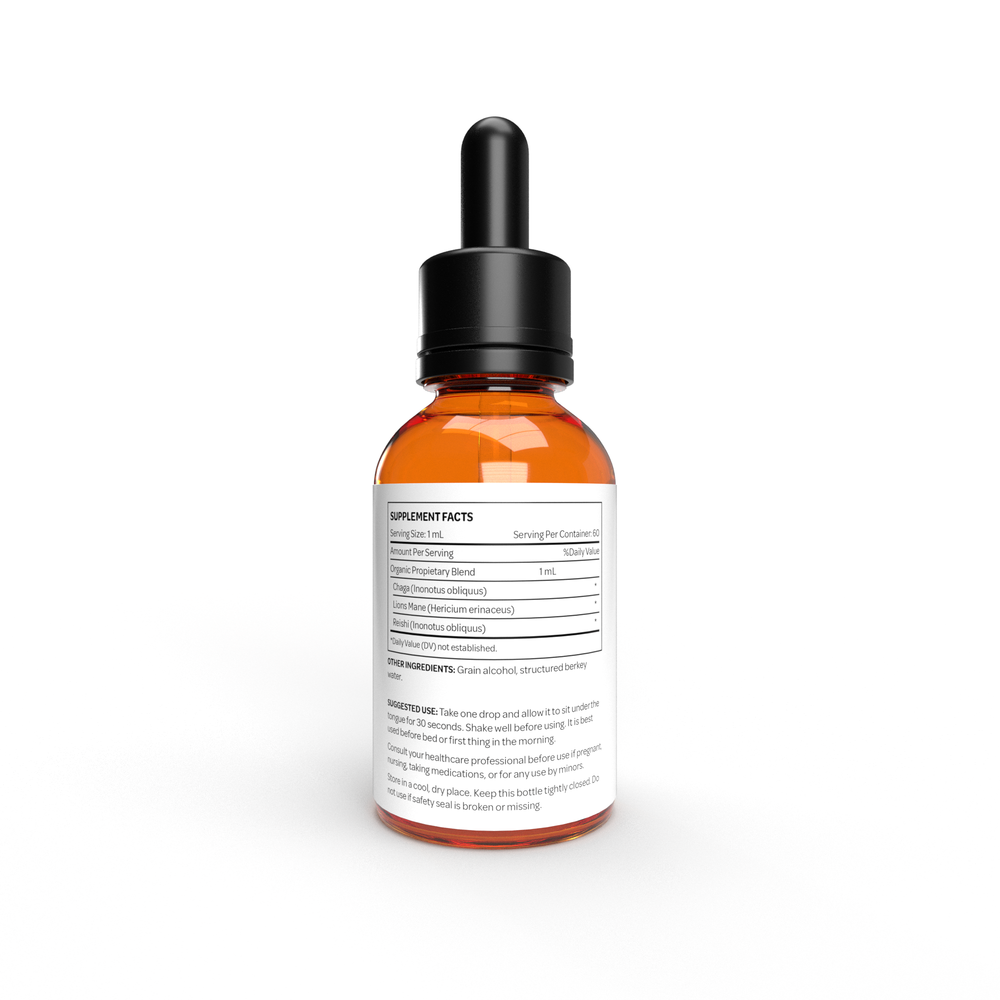 
                  
                    supplement facts on back of Nerve Ease mushroom tincture bottle
                  
                